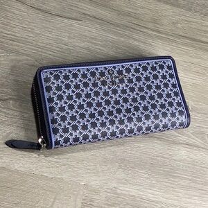 Kate Spade link pattern blue & pink zip around wallet